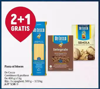 Delhaize 2+1 gratis pasta of bloem de cecco aanbieding