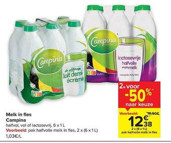 Carrefour Melk in fles campina aanbieding