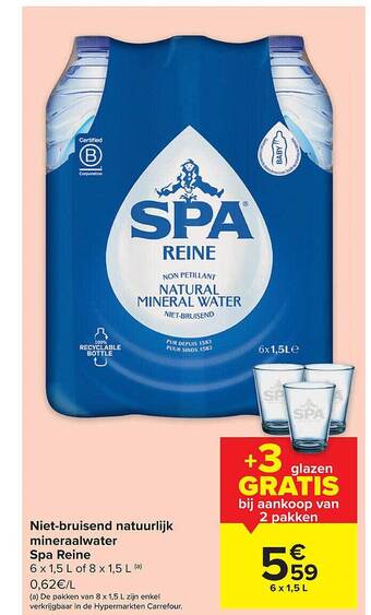 Carrefour Nietbruisend natuurlijk mineraalwater spa reine aanbieding