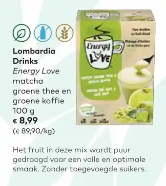 Lombardia drinks energy love matcha groene thee en groene koffie 100 gram