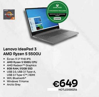 CompuDeals Lenovo ideapad 3 amd ryzen 5 5500u aanbieding