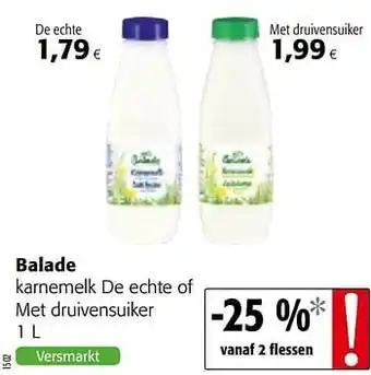Colruyt Balade karnemelk de echte of met druivensuiker 1 L aanbieding