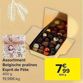 Carrefour Market Assortiment belgische pralines esprit de fête aanbieding