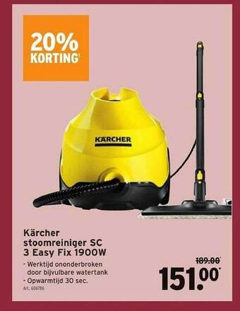GAMMA Kärcher stoomreiniger sc 3 easy fix 1900w aanbieding