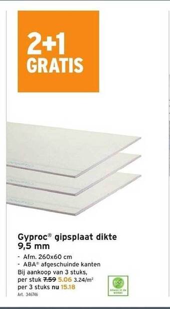 GAMMA Gyproc gipsplaat dikte 9,5mm aanbieding