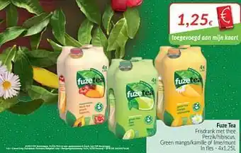 Fuze tea frisdrank met thee perzik-hibiscus, green mango-kamille of lime-munt 4 X 1,25 L