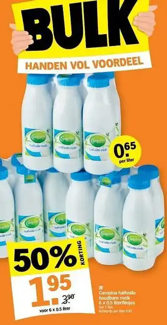Albert Heijn Campina halfvolle houdbare melk set 3 L aanbieding