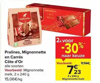 Carrefour Market Pralines, mignonnette en carrês côte d'or aanbieding
