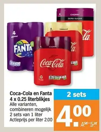 Albert Heijn Coca-cola en fanta 2 sets van 1 L aanbieding