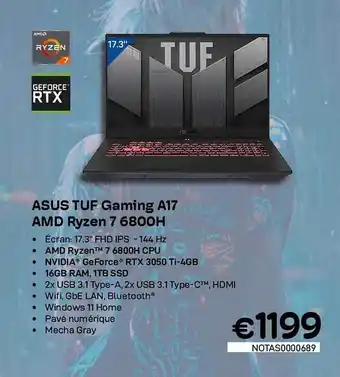 CompuDeals Asus tuf gaming a17 amd ryzen 7 6800h aanbieding