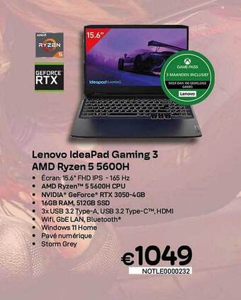 CompuDeals Lenovo ideapad gaming 3 amd ryzen 5 aanbieding