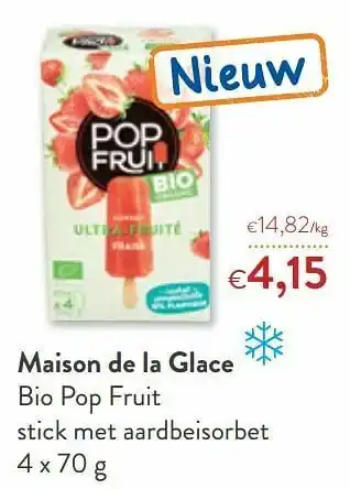 OKay Maison de la glace bio pop fruit stick met aardbeisorbet aanbieding