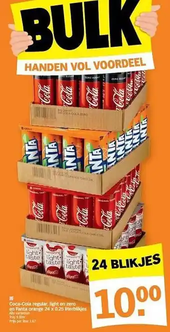 Albert Heijn Coca-cola regular, light en zero en fanta orange 24 X 0,25 liter blikjes aanbieding