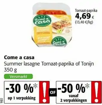 Colruyt Come a casa summer lasagne tomaat-paprika of tonijn aanbieding