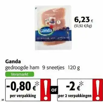 Colruyt Ganda gedroogde ham 9 sneetjes aanbieding