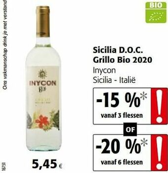 Colruyt Sicilia d.o.c. grillo bio 2020 inycon sicilia - italië aanbieding