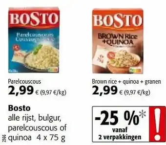 Colruyt Bosto alle rijst, bulgur, parelcouscous of quinoa aanbieding