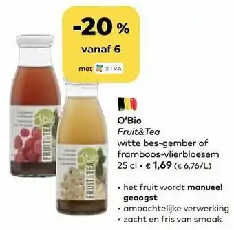 Bio Planet O’bio fruit+tea witte bes-gember of framboos-vlierbloesem aanbieding