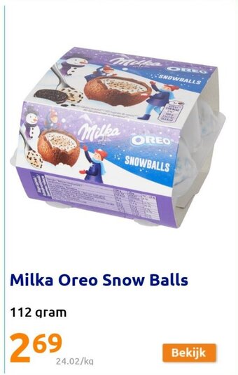 Action Milka oreo snow balls 112 gram aanbieding