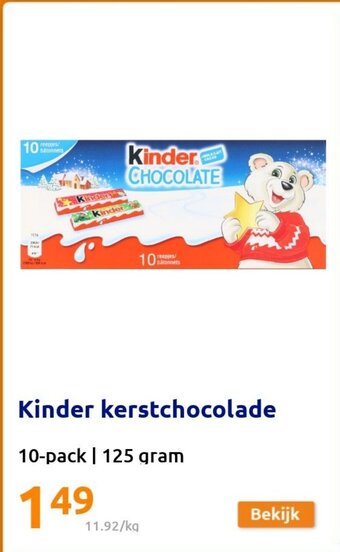 Action Kinder kerstchocolade 10-pack 125 gram aanbieding
