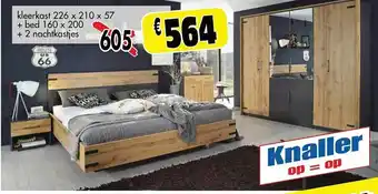 Budget Meubelen Kleerkast 226x210x57 + bed 160x200 + 2 nachtkastjes aanbieding