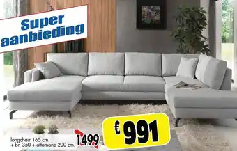 Budget Meubelen Longchair 165 cm + br.350 + ottomane 200 cm aanbieding