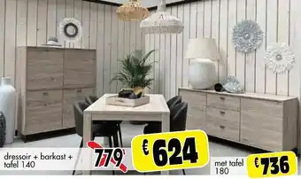 Budget Meubelen Dressoir + barkast + tafel 140 aanbieding