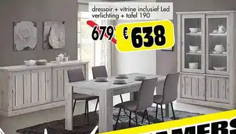 Budget Meubelen Dressoir + vitrine inclusief led verlichting + tafel 190 aanbieding