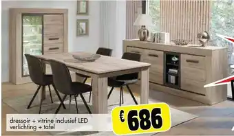 Dressoir + vitrine inclusief led verlichting + tafel