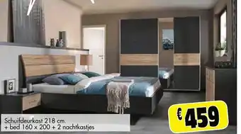 Budget Meubelen Schuifdeurkast 218 cm. + bed 160x200 + 2 nachtkastjes aanbieding