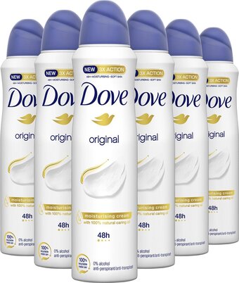 Bol.com Dove original anti-transpirant deodorant spray - 6 x 150 ml - voordeelverpakking aanbieding