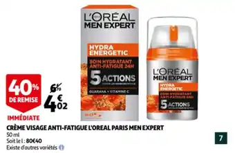 Immediate creme visage anti-fatigue l'oreal paris men expert 50ml