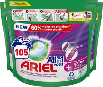 Bol.com Ariel all in 1 wasmiddel pods + extra vezelbescherming - voordeelverpakking 3 x 35 wasbeurten aanbieding