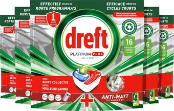 Bol.com Dreft platinum plus all in one - vaatwastabletten - voordeelverpakking 5 x 16 stuks aanbieding