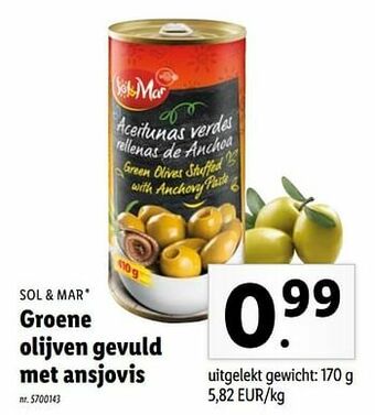 Lidl Groene olijven gevuld met ansjovis aanbieding