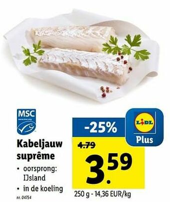 Lidl Kabeljauw suprême aanbieding