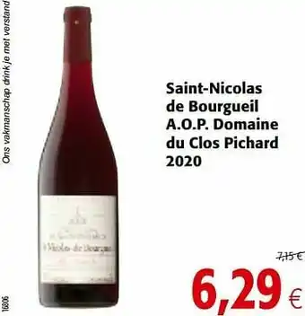 Colruyt Saint-nicolas de bourgueil a.o.p. domaine du clos pichard 2020 aanbieding