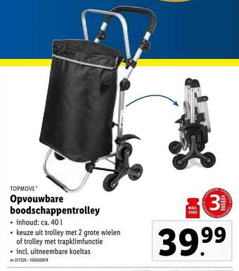 Lidl Topmove opvouwbare boodschappentrolley aanbieding