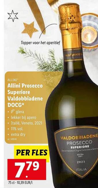 Lidl Allini prosecco superiore valdobbiadene docg aanbieding