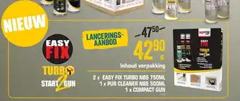 Meno 2 x easy fix turbo nbs 750ml. 1 x pur cleaner nbs 500ml. 1 x compact gun aanbieding