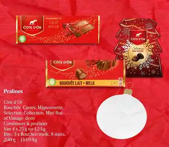 Delhaize Pralines Cote d'Or Bouchee, Carres, Mignonnette, Selection, Collection, Mini Roc of Vintage-doos aanbieding