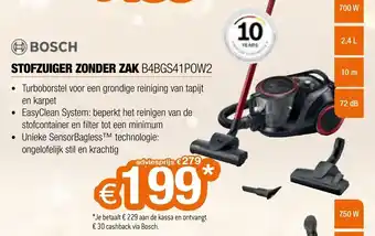 Expert Bosch Stofzuiger Zonder Zak B4BGS41POW2 aanbieding