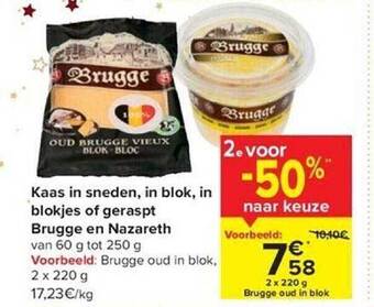 Kaas in sneden, in blok, in blokjes of geraspt brugge en nazareth