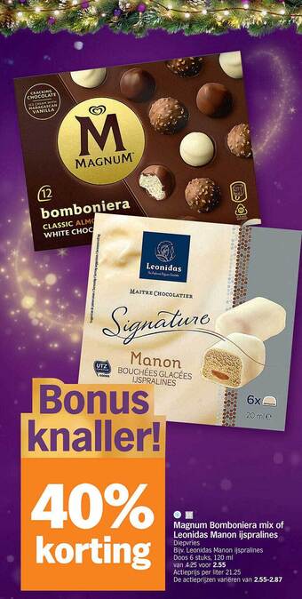 Albert Heijn Magnum bomboniera mix of leonidas manon ijspralines aanbieding