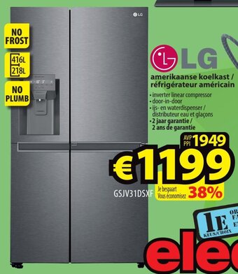 ElectroStock LG amerikaanse koelkast/refrigerateur americain aanbieding