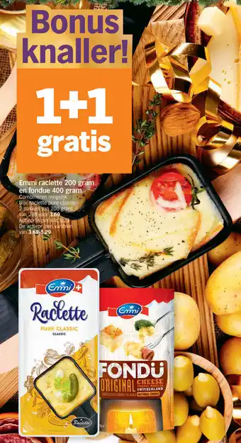 Albert Heijn Emmi raclette 200 gram en fondue 400 gram aanbieding