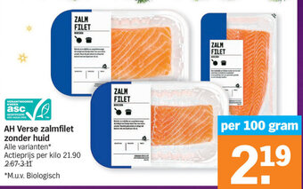 Albert Heijn AH Verse zalmfilet zonder huid aanbieding