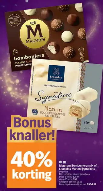 Albert Heijn Magnum Bomboniera mix of Leonidas Manon ijspralines aanbieding