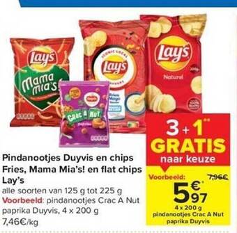 Pindanootjes duyvis en chips fries, mama mia's! en flat chips lay's