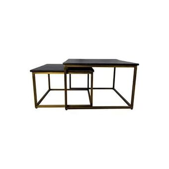 Leen Bakker HSM Collection salontafel Finnley vierkant (2 stuks) - zwart/goudkleur - Leen Bakker aanbieding